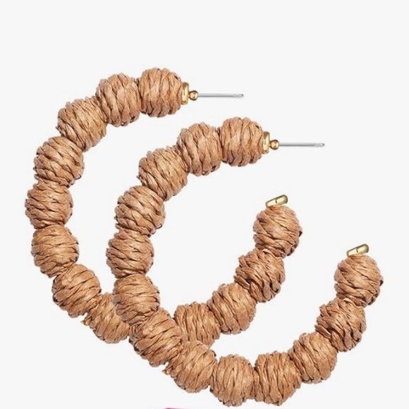 Raffia Earrings Boho Rattan Hoop Dangle Earrings - Picture 1 of 1